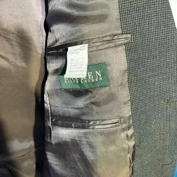 Lauren Ralph Lauren Men’s Tweed Wool Lined Formal Blazer Dark Grey 44R Pockets - Picture 7 of 8